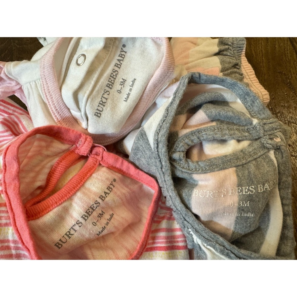 Burt's Burts Bees Organic Cotton Baby Girl 0/3 Months Clothes Lot Rompers Outfit - Picture 9 of 9